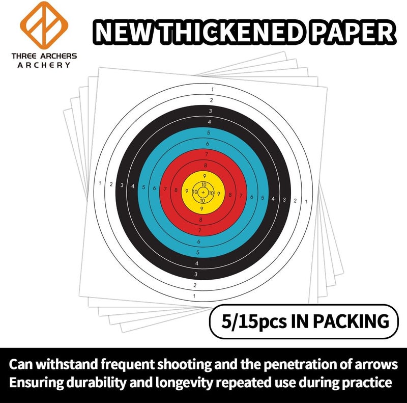 THREE ARCHERS 31.5x31.5In Archery Targets Paper for Backyard Upgrade 120g Thicker Paper 5pcs/15pcs Folded Packing Hunting & Archery Targeting (10 Rings) - Image 3